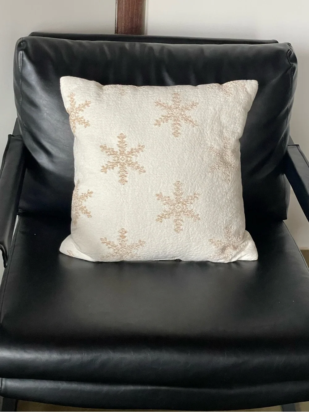 Holiday Snowflake Textured Throw Pillow - White and Gold - 18” x 18”